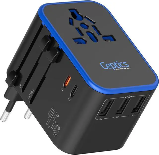 Main image of Ceptics Universal Travel Adapter, 45W International Power Adapter with PD & QC 3.0 Dual USB-C, 3 USB Travel Adapter Worldwide, Type I C G A Outlets 110V 220V A/C - EU Euro US UK (11-KU)