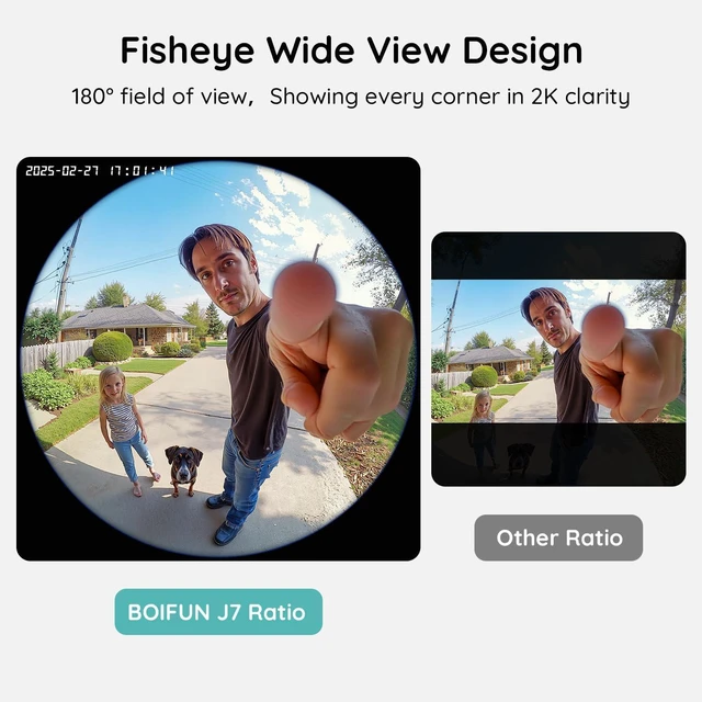 Alt view image 2 of 7 - BOIFUN 2K Doorbell Camera Wireless, 180° Wide View, No Subscription, AI Human Detection, Head-to-Toe, HDR Night Vision, Two-Way Audio, Package Watch, Battery Powered with Chime, 2.4 GHz Wi-Fi Only