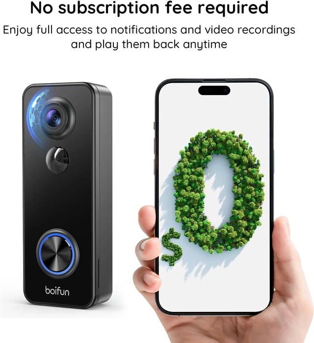 Alt view image 4 of 7 - BOIFUN 2K Doorbell Camera Wireless, 180° Wide View, No Subscription, AI Human Detection, Head-to-Toe, HDR Night Vision, Two-Way Audio, Package Watch, Battery Powered with Chime, 2.4 GHz Wi-Fi Only