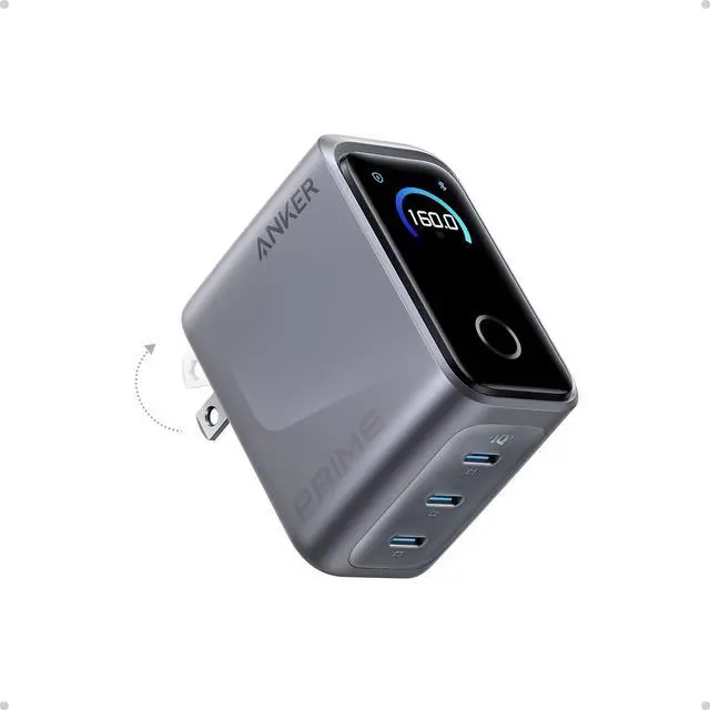 Main image of Anker Prime USB C Charger Block, 160W 3-Port GaN Phone Charger, Smart Display&Touch Control, 140W Max Single-Port Charging,for MacBook Pro/Laptop,iPhone 17 Series(Cable Not Included,Non-Battery)