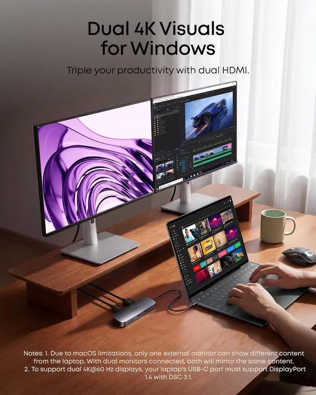 Alt view image 3 of 7 - Anker Nano 8-in-1 USB C Docking Station, Dual Monitor Laptop Dock with 4K@60 Hz HDMI, 10 Gbps 1 USB-C, 2 USB-A 3.0, 85W PD, SD/TF, for Dell, Lenovo, HP, and Windows Laptops (Charger Not Included)