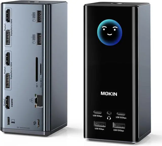 Main image of USB C Docking Station 3 Monitors, MOKiN Triple Display Docking Station with 3 HDMI& 2 DP,10G USB A/C,Gigabit Ethernet, 100W PD, Audio,Smart Display,SD/TF, Laptop Dock for Mac/Dell/Hp etc