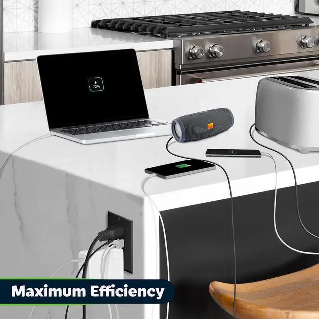 Alt view image 3 of 7 - TOPGREENER 4.2A 21W 3-Port Type C USB Outlet, 15 Amp Wall Outlet Receptacle, Charging Power Outlet with Dual Type C&A Ports, Screwless Wall Plate Included, UL Listed, TU21542AC2-BKSID, Black, 2 Pack