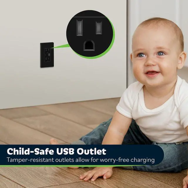 Alt view image 5 of 7 - TOPGREENER 4.2A 21W 3-Port Type C USB Outlet, 15 Amp Wall Outlet Receptacle, Charging Power Outlet with Dual Type C&A Ports, Screwless Wall Plate Included, UL Listed, TU21542AC2-BKSID, Black, 2 Pack