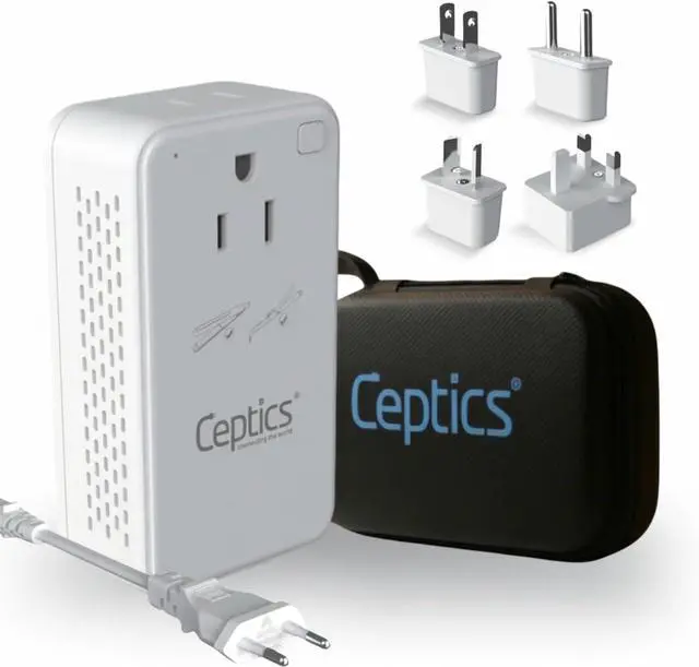 Main image of Ceptics 200W Step Down Voltage Converter - 220v to 110v Voltage Converter for Curling Iron, Straightener, Charger USB-A & C Fast Charging Type C Power Cord with A, G, I, E/F Plugs Included