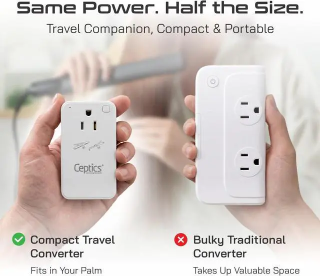 Alt view image 4 of 7 - Ceptics 200W Step Down Voltage Converter - 220v to 110v Voltage Converter for Curling Iron, Straightener, Charger USB-A & C Fast Charging Type C Power Cord with A, G, I, E/F Plugs Included