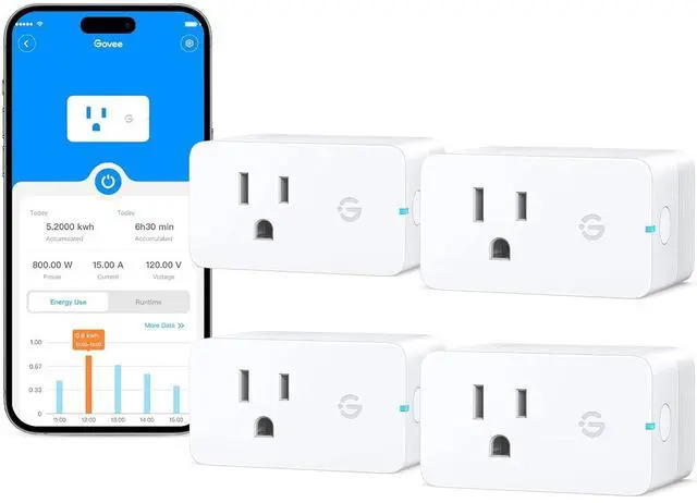 Main image of Govee Smart Plug with Energy Monitoring, WiFi Bluetooth Plug Work with Alexa and Google Assistant, 15A Smart Outlets with Timer & Group Controller, No Hub Required, ETL&FCC Certified for Home, 4 Pack
