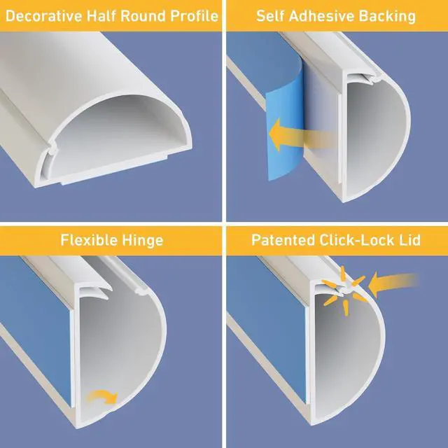 Alt view image 3 of 7 - D-Line 157in Cord Cover Kit, Self-Adhesive Wire Hiders, Paintable Cable Raceway to Hide Wires on Wall, Electrical Cable Management - 10x 15.7 Lengths & 19 Accessories - 1.18" (W) x 0.59" (H) - White