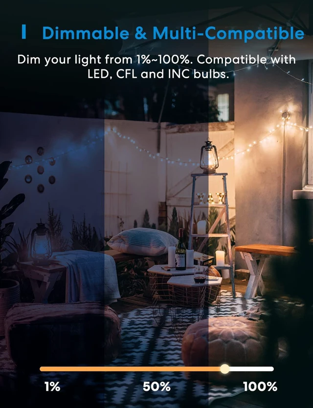 Alt view image 2 of 7 - meross Smart Dimmer Plug, Outdoor Smart Plug WiFi Works with Apple HomeKit, Alexa, Google Home, IP44 Waterproof Outdoor Dimmer for String Lights, Routine Offline Control, Sunset & Sunrise