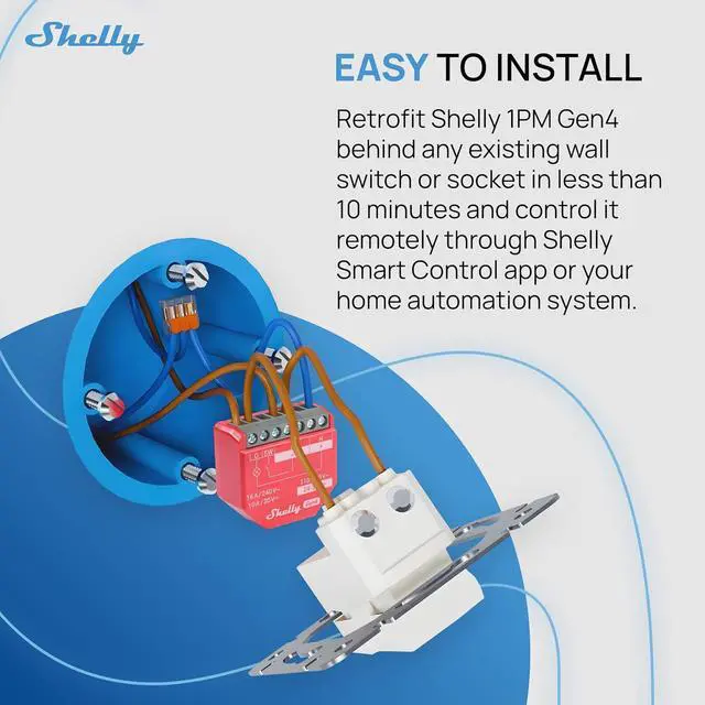 Alt view image 3 of 7 - Shelly 1PM Gen4, Smart Relay Switch WiFi, Matter & Zigbee, Power Metering | Home Automation, Alexa, Google Home, Apple HomeKit Compatible, Home Assistant iOS Android App, No Hub