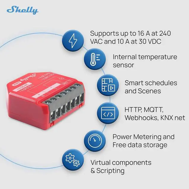 Alt view image 6 of 7 - Shelly 1PM Gen4, Smart Relay Switch WiFi, Matter & Zigbee, Power Metering | Home Automation, Alexa, Google Home, Apple HomeKit Compatible, Home Assistant iOS Android App, No Hub