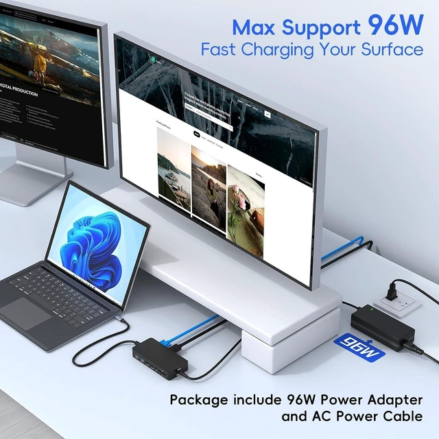 Alt view image 5 of 7 - USB C Surface Docking Station Thunderbolt 4 Dock Dual Monitor/Triple Display 4K HDMI*2+VGA, USB-C Hub 12 in 1 Surface Docking with Power Supply for Surface Pro 11/10/9, Surface Laptop 7/6/5, Laptop Go