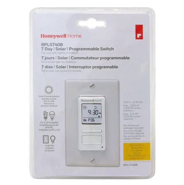 Alt view image 5 of 5 - Honeywell Home RPLS740B ECONOswitch 7-Day Solar Programmable Switch, Lights and Motors, Indoor and Outdoor, Energy Saving White