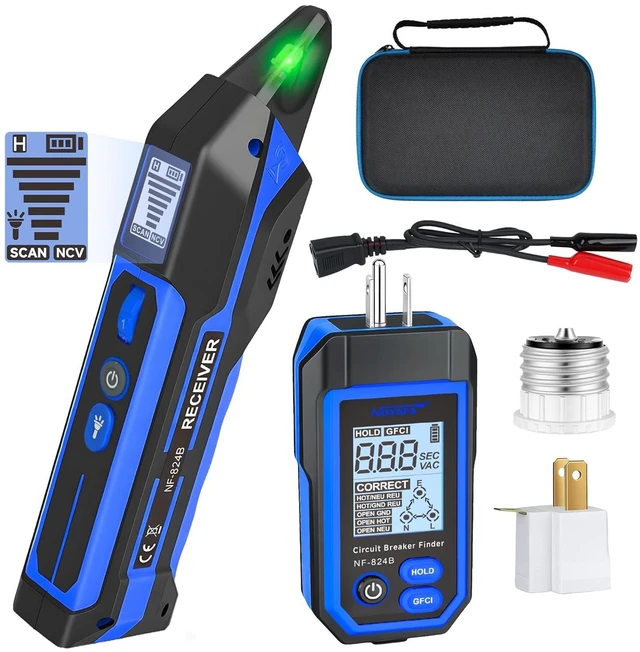 Main image of NOYAFA NF-824B Circuit Breaker Finder with LCD Display & GFCI Outlet Tester, Rechargeable NCV Electrical Circuit Tracer, AC Circuit Breaker Finder Tool, Flashlight, Includes Carrying Case and Adapters