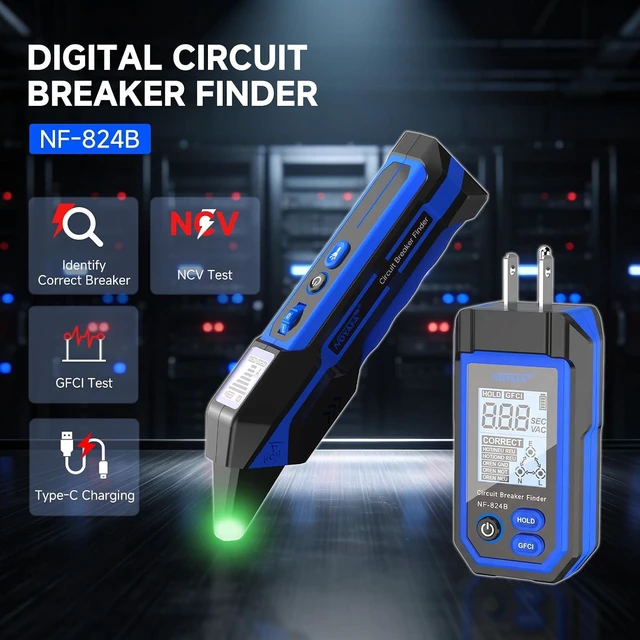 Alt view image 2 of 7 - NOYAFA NF-824B Circuit Breaker Finder with LCD Display & GFCI Outlet Tester, Rechargeable NCV Electrical Circuit Tracer, AC Circuit Breaker Finder Tool, Flashlight, Includes Carrying Case and Adapters