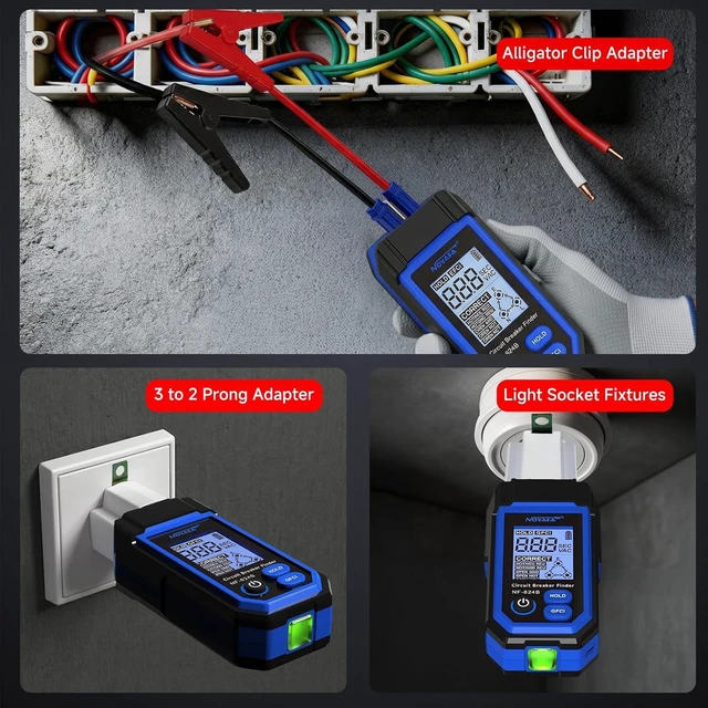 Alt view image 5 of 7 - NOYAFA NF-824B Circuit Breaker Finder with LCD Display & GFCI Outlet Tester, Rechargeable NCV Electrical Circuit Tracer, AC Circuit Breaker Finder Tool, Flashlight, Includes Carrying Case and Adapters