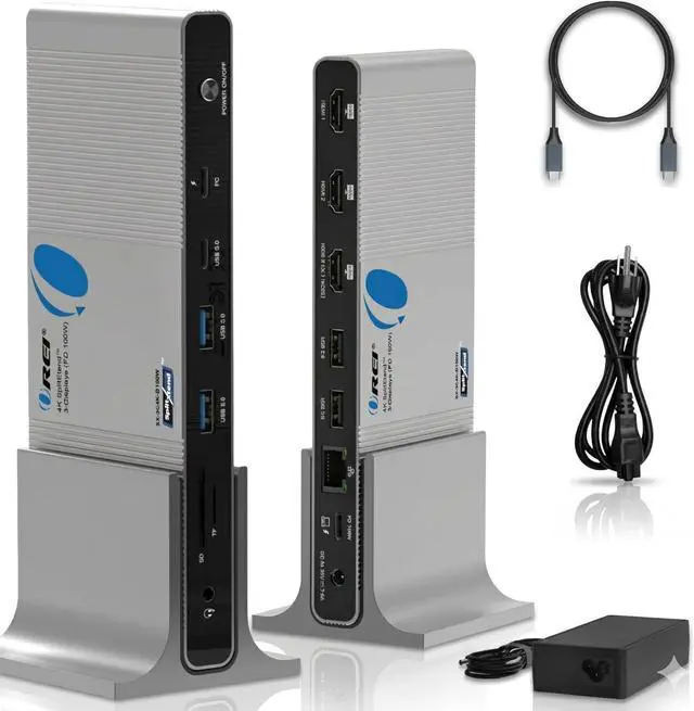 Main image of OREI SplitExtend 14 in 1 DisplayLink Docking Station 3 Monitors 3X 4K@60hz Multi Monitor 6X USB, Ethernet, SD/TF, 100W PD, Audio/Mic Laptop Docking Station with MacOS/Windows Support