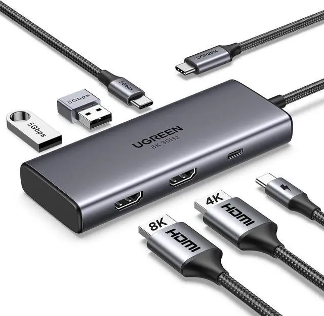 Main image of UGREEN 6 in 1 Docking Station for Laptop Dual Monitor, Dual 4K@60Hz Single 8K@30Hz, 85W Fast Charging, 2 USB A&USB C Data Ports 5Gbps, USB C Dock Compatible with MacBook Air/Pro, HP, ASUS, XPS13/15