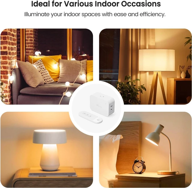 Alt view image 6 of 7 - TREATLIFE 2 in 1 Dimmer Plug with Remote, Wireless Remote Control Outlet, Up to 100FT Range, Plug-in Dimmer Switch for Dimmable Bulbs, String Lights, Max Power 300W