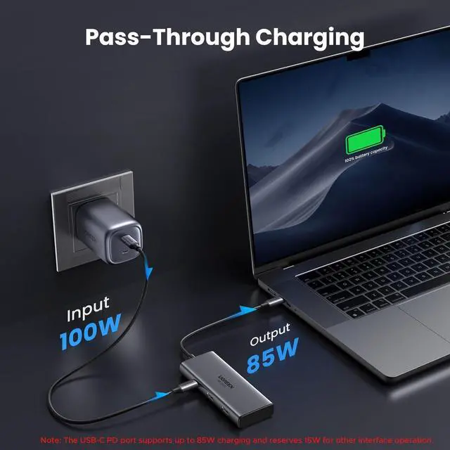 Alt view image 6 of 7 - UGREEN 6 in 1 Docking Station for Laptop Dual Monitor, Dual 4K@60Hz Single 8K@30Hz, 85W Fast Charging, 2 USB A&USB C Data Ports 5Gbps, USB C Dock Compatible with MacBook Air/Pro, HP, ASUS, XPS13/15