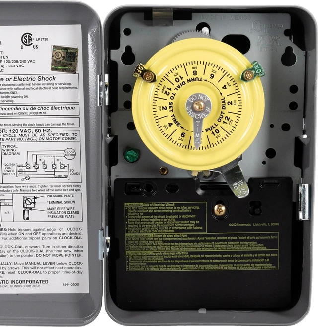 Alt view image 2 of 7 - Intermatic T104 Electromechanical Timer Switch - Proven Durability, 40A Load Capacity, Versatile Scheduling, 1-12 Cycles Per Day - Manual Override, Tripper Included for Reliable Time-Based Control
