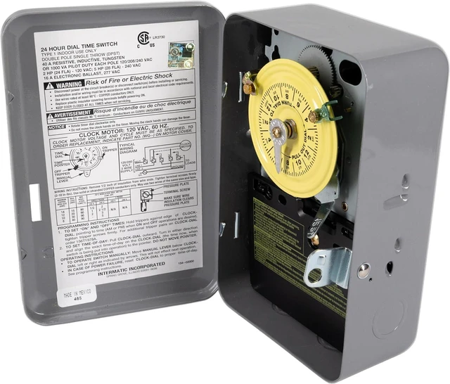 Alt view image 6 of 7 - Intermatic T104 Electromechanical Timer Switch - Proven Durability, 40A Load Capacity, Versatile Scheduling, 1-12 Cycles Per Day - Manual Override, Tripper Included for Reliable Time-Based Control