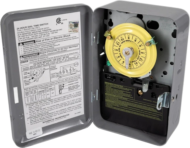 Alt view image 5 of 7 - Intermatic T104 Electromechanical Timer Switch - Proven Durability, 40A Load Capacity, Versatile Scheduling, 1-12 Cycles Per Day - Manual Override, Tripper Included for Reliable Time-Based Control