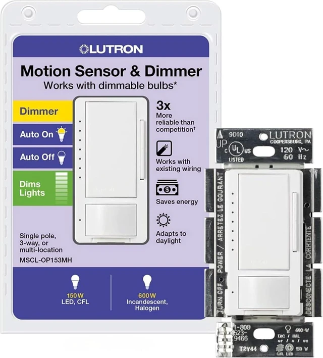 Main image of Lutron Maestro LED+ Motion Sensor Dimmer Switch | No Neutral Required | MSCL-OP153M-WH | White