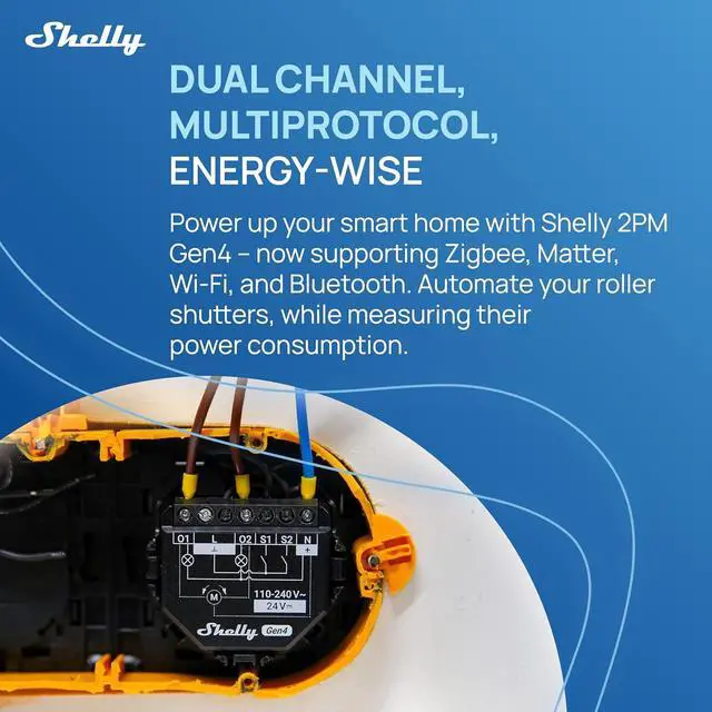Alt view image 4 of 7 - Shelly 2PM Gen4, Smart Relay Switch, WiFi, Matter & Zigbee, 2-Channel | Power Metering, Compatible with Alexa, SmartThings, Google Home, Apple HomeKit, Home Assistant, Roller Shutters Control