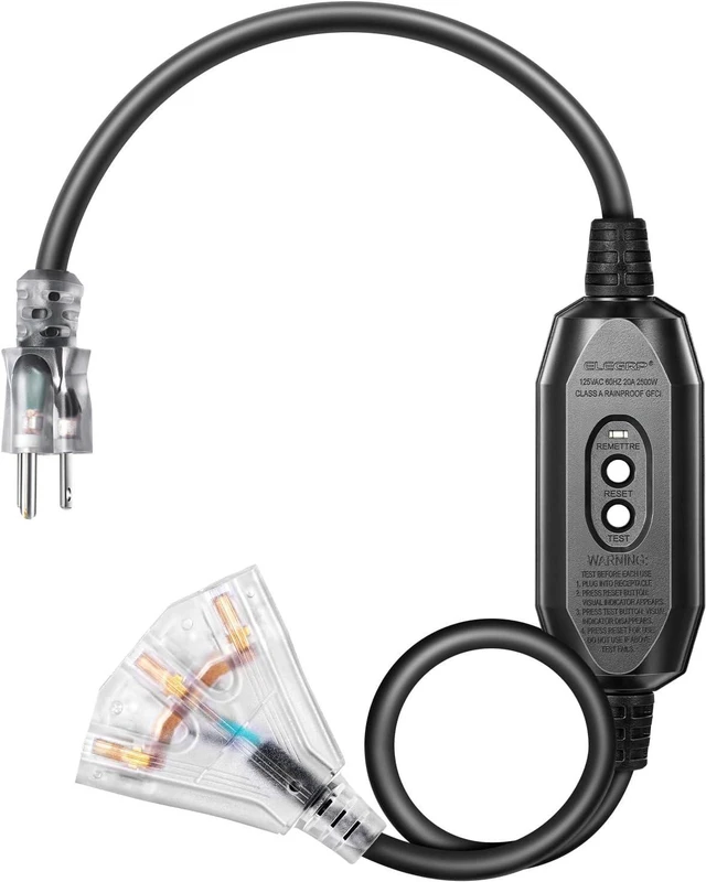 Main image of DEWENWILS 3 FT Indoor Tri-Tap GFCI Extension Cord, 12/3 Gauge SJTW 15 Amp Outer Jacket Contractor Grade Heavy Duty Power Cable with LED Lighted 3 Prong Ground Plug, UL Listed, Black