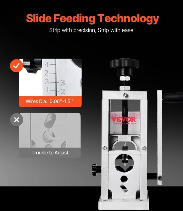 Alt view image 3 of 7 - VEVOR Manual Wire Stripping Machine,0.06-1.57 in Copper Stripper with Hand Crank or Drill Powered, Visible Stripping Depth Reference, Portable Aluminum Frame Wire Peeler for Scrap Copper Recycling