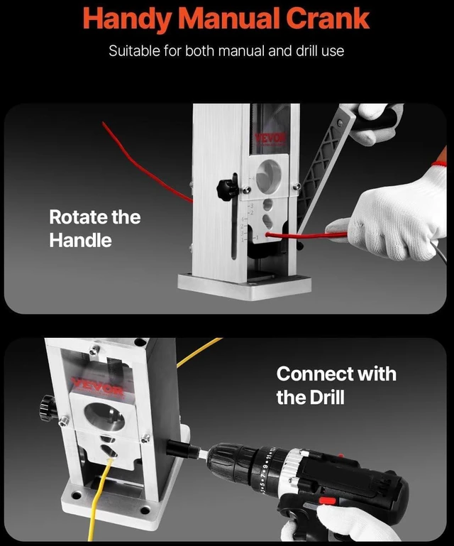 Alt view image 6 of 7 - VEVOR Manual Wire Stripping Machine,0.06-1.57 in Copper Stripper with Hand Crank or Drill Powered, Visible Stripping Depth Reference, Portable Aluminum Frame Wire Peeler for Scrap Copper Recycling