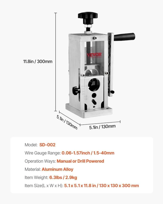 Alt view image 7 of 7 - VEVOR Manual Wire Stripping Machine,0.06-1.57 in Copper Stripper with Hand Crank or Drill Powered, Visible Stripping Depth Reference, Portable Aluminum Frame Wire Peeler for Scrap Copper Recycling