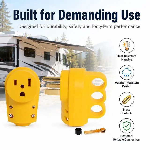 Alt view image 3 of 7 - 50 Amp RV Plug Replacement Male and Female Plug Set, NEMA 6-50 Plug & 6-50 Receptacle 3-Prong 240V Heavy Duty Welder Plug for Campers, Trailer & EV