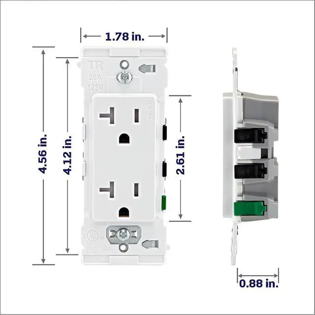 Alt view image 5 of 7 - Leviton Lever Edge 20 Amp 10-Pack, Tamper-Resistant Duplex Receptacle Outlet, E5825-0MW, White