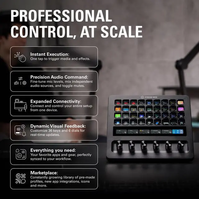 Alt view image 2 of 7 - Elgato Stream Deck + XL Customizable Control Platform with Macro Keys, Multifunction Dials, Touch Strip for Professional Systems & Production USB-C for PC and Mac