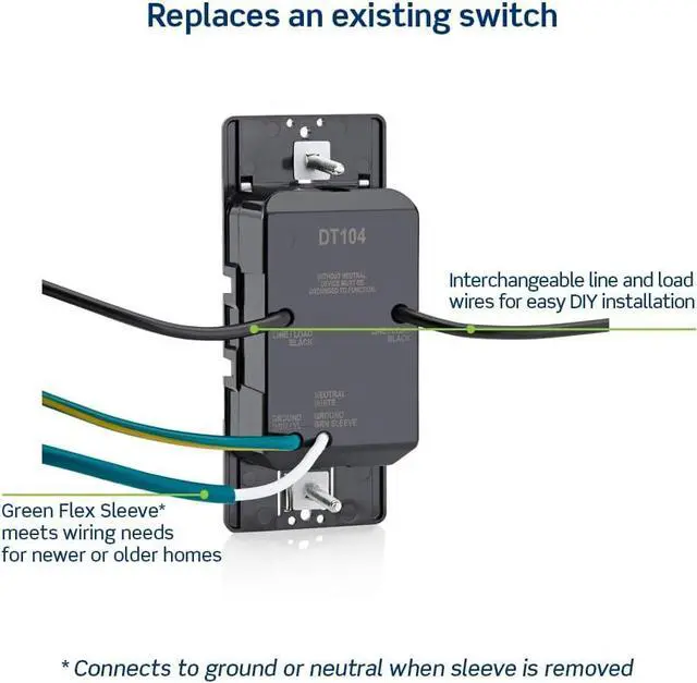 Alt view image 4 of 7 - Leviton Countdown Timer Switch for Household Lights, heaters and Exhaust Fans, 30 min, 1-2-4 Hour, No Neutral Wire Required, Single Pole, 15A, 1/2 HP/9.8A Fan/Motor, DT104-1LW, White