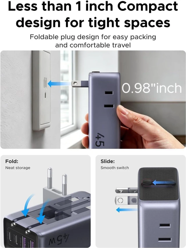 Alt view image 6 of 7 - UGREEN 45W Universal Travel Adapter, 6 in 1 Fordable International Power Plug Adapter PD Fast Charging with 2AC 2USB-A 2USB-C Port, Worldwide Travel Essentials for EU UK US AUS(Type C/G/A/I)