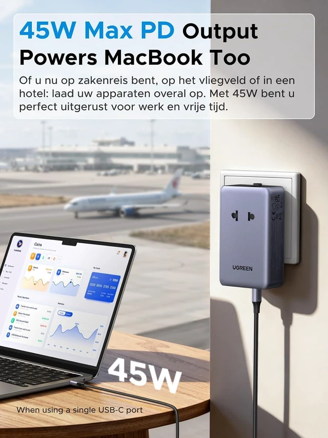 Alt view image 2 of 7 - UGREEN 45W Universal Travel Adapter, 6 in 1 Fordable International Power Plug Adapter PD Fast Charging with 2AC 2USB-A 2USB-C Port, Worldwide Travel Essentials for EU UK US AUS(Type C/G/A/I)