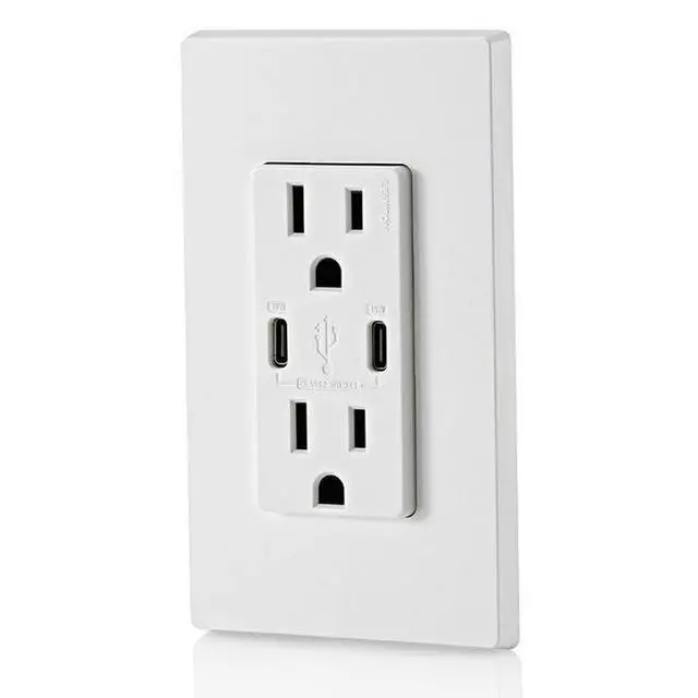 Alt view image 4 of 7 - Leviton USB Dual Type-C Receptacle 15 Amp, Tamper-Resistant, T5637-W, White