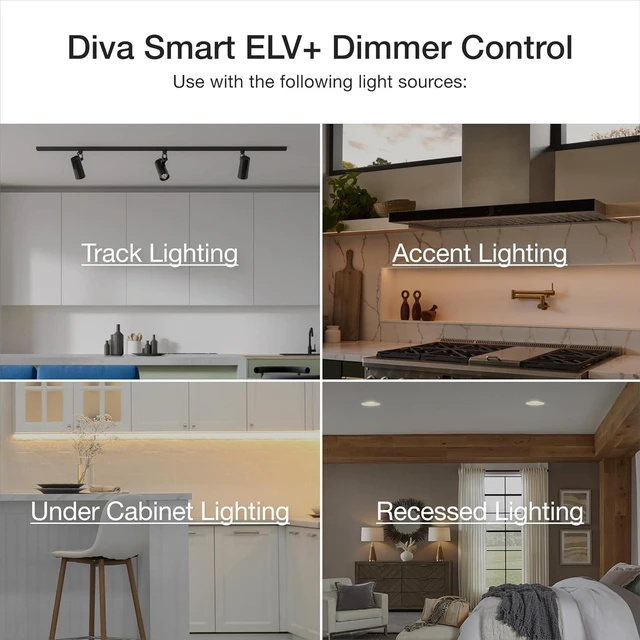 Alt view image 4 of 7 - Lutron Diva Smart Dimmer Switch ELV+ for Caseta Smart Lighting (Lutron Smart Hub Required), 250-Watt LED, Neutral Required, DVRF-5NE-WH, White