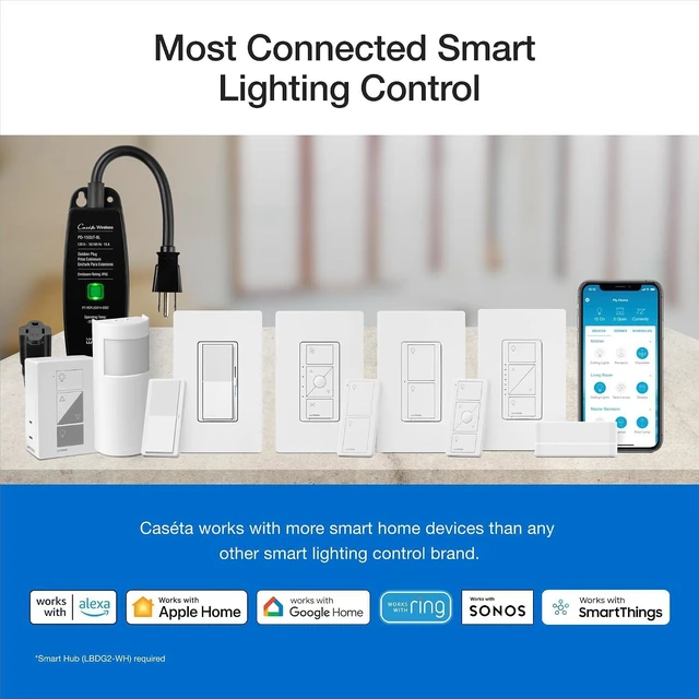 Alt view image 7 of 7 - Lutron Diva Smart Dimmer Switch ELV+ for Caseta Smart Lighting (Lutron Smart Hub Required), 250-Watt LED, Neutral Required, DVRF-5NE-WH, White