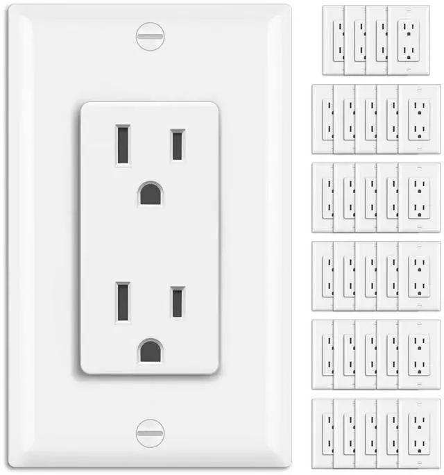 Main image of BESTTEN 30 Pack White Decorator Receptacle Outlet with Wall Plate, Non-Tamper-Resistant, 15 Amp Electrical Wall Socket for Residential & Commercial Use, 15A/125V, 2-Pole 3-Wire, NEMA 5-15R, cUL Listed