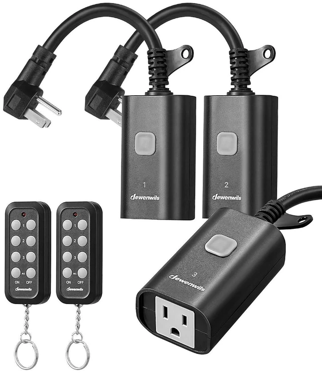 Main image of DEWENWILS Outdoor Remote Control Outlet, Weatherproof Heavy Duty 15A Wireless Remote Control Switch, 100FT Control Range, 2 Remotes & 3 Outlets, FCC Listed (Battery Included)