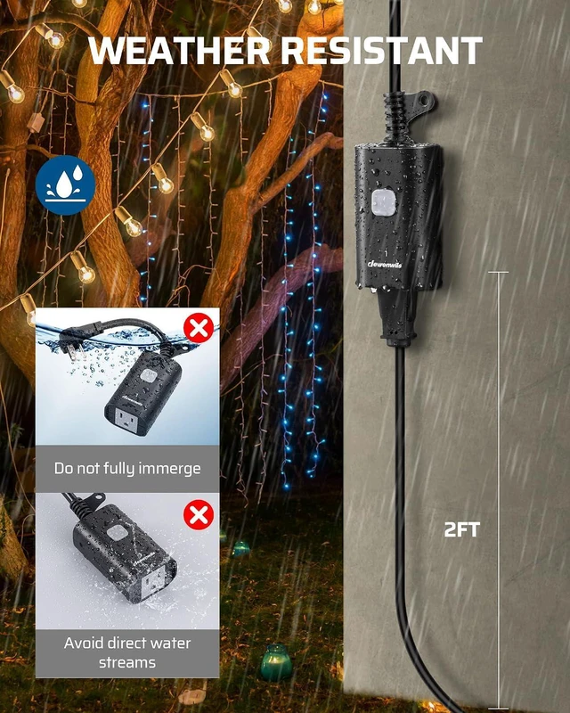 Alt view image 3 of 7 - DEWENWILS Outdoor Remote Control Outlet, Weatherproof Heavy Duty 15A Wireless Remote Control Switch, 100FT Control Range, 2 Remotes & 3 Outlets, FCC Listed (Battery Included)