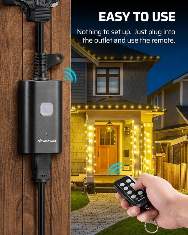 Alt view image 2 of 7 - DEWENWILS Outdoor Remote Control Outlet, Weatherproof Heavy Duty 15A Wireless Remote Control Switch, 100FT Control Range, 2 Remotes & 3 Outlets, FCC Listed (Battery Included)