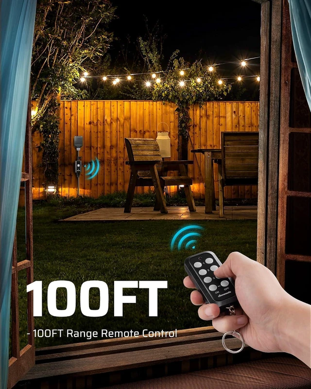 Alt view image 4 of 7 - DEWENWILS Outdoor Remote Control Outlet, Weatherproof Heavy Duty 15A Wireless Remote Control Switch, 100FT Control Range, 2 Remotes & 3 Outlets, FCC Listed (Battery Included)