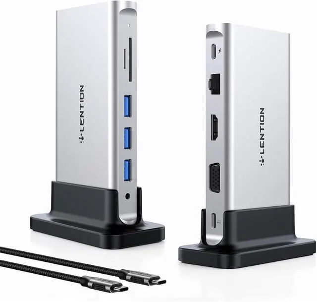 Main image of LENTION USB C Docking Station 100W Power Dock, 4K HDMI, VGA, Gigabit Ethernet, Card Reader, USB 3.0, Aux Adapter for 2022-2016 MacBook Pro, New Mac Air/Surface, Steam Deck, More (CB-D55, Silver)