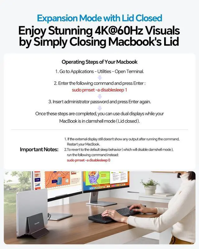 Alt view image 5 of 7 - MacBook Docking Station Dual Monitor 4K@60Hz for MacBook Pro/Air M5/M4, Vertical Dock Stand with M.2 NVMe SSD Enclosure, 2 HDMI, 100W PD, 10Gbps USB A/C, Ethernet for Home & Office - Black