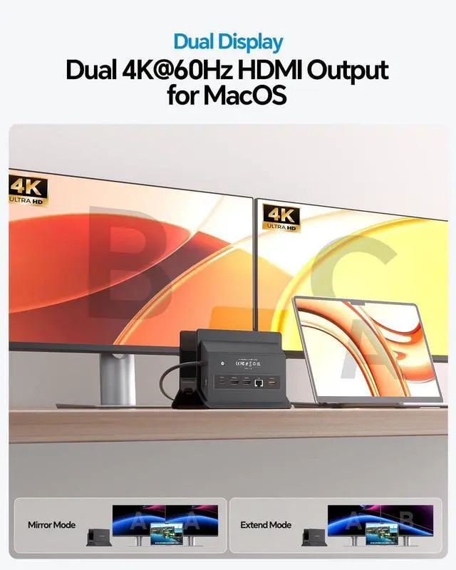 Alt view image 4 of 7 - MacBook Docking Station Dual Monitor 4K@60Hz for MacBook Pro/Air M5/M4, Vertical Dock Stand with M.2 NVMe SSD Enclosure, 2 HDMI, 100W PD, 10Gbps USB A/C, Ethernet for Home & Office - Black